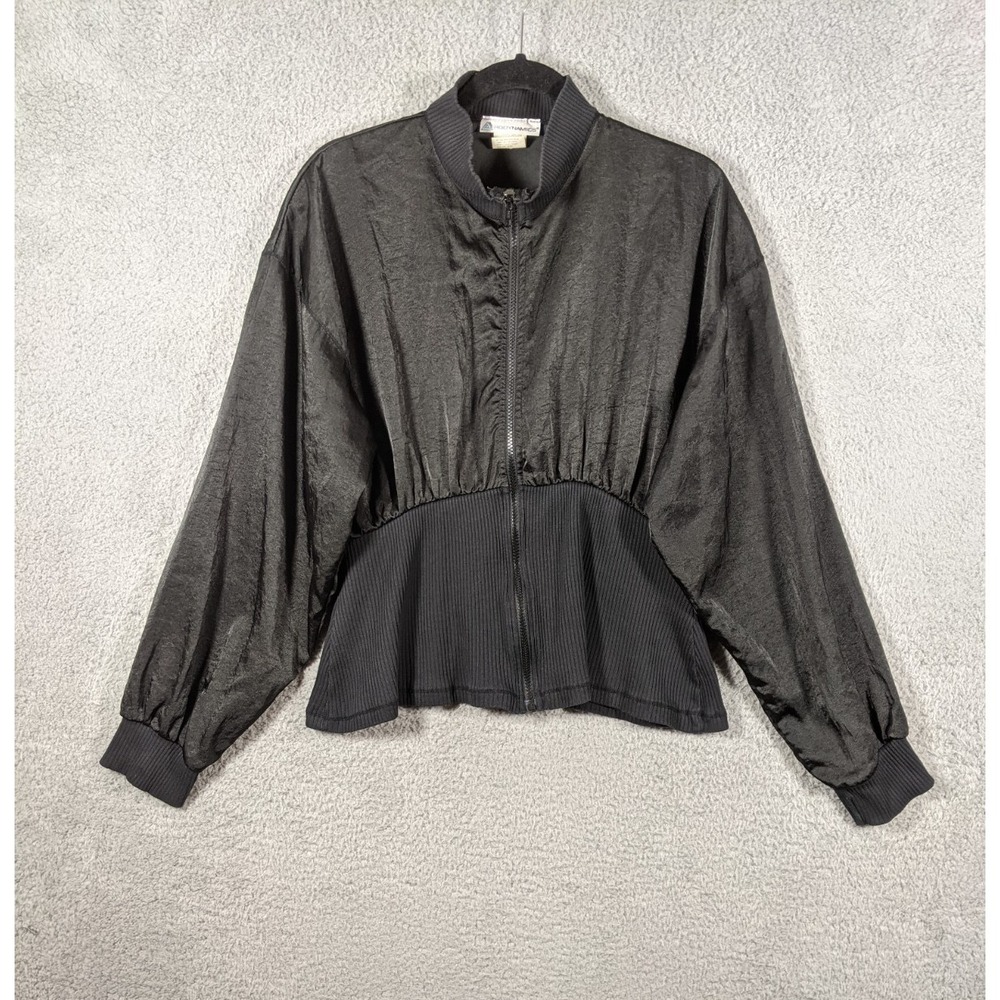 VTG 90s Aerodynamics Track Jacket Women M/L Black Nylon Streetwear Gorpcore Goth
